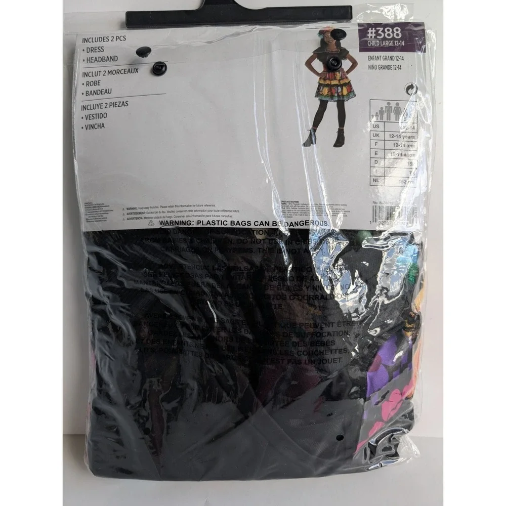 DAY OF THE DEAD COSTUME CHILD M 8-10 DRESS/HEADBAND HALLOWEEN